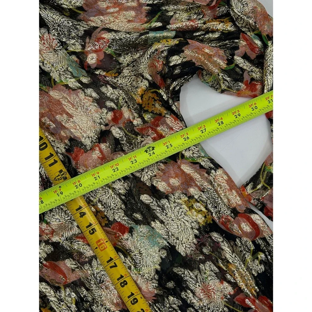 June + Vie Metallic Floral Blouse 2X Boho Peasant Top Shimmering Artsy Luxe - Picture 5 of 9